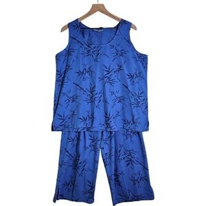 Cottonseed Outfit Tank‎ Crops L Blue Cotton Print Lagenlook 2pc Set Top Bottom
